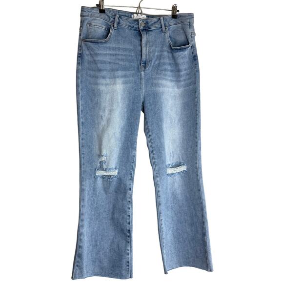Risen Wide Leg Jeans Women 2XL Blue Denim Stretch Distressed 5-Pockets High Rise - Picture 1 of 10